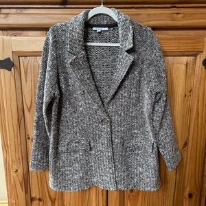 Chicos Tweed Sweater Blazer Brown Cotton Blend Button Closure Women's Size Large